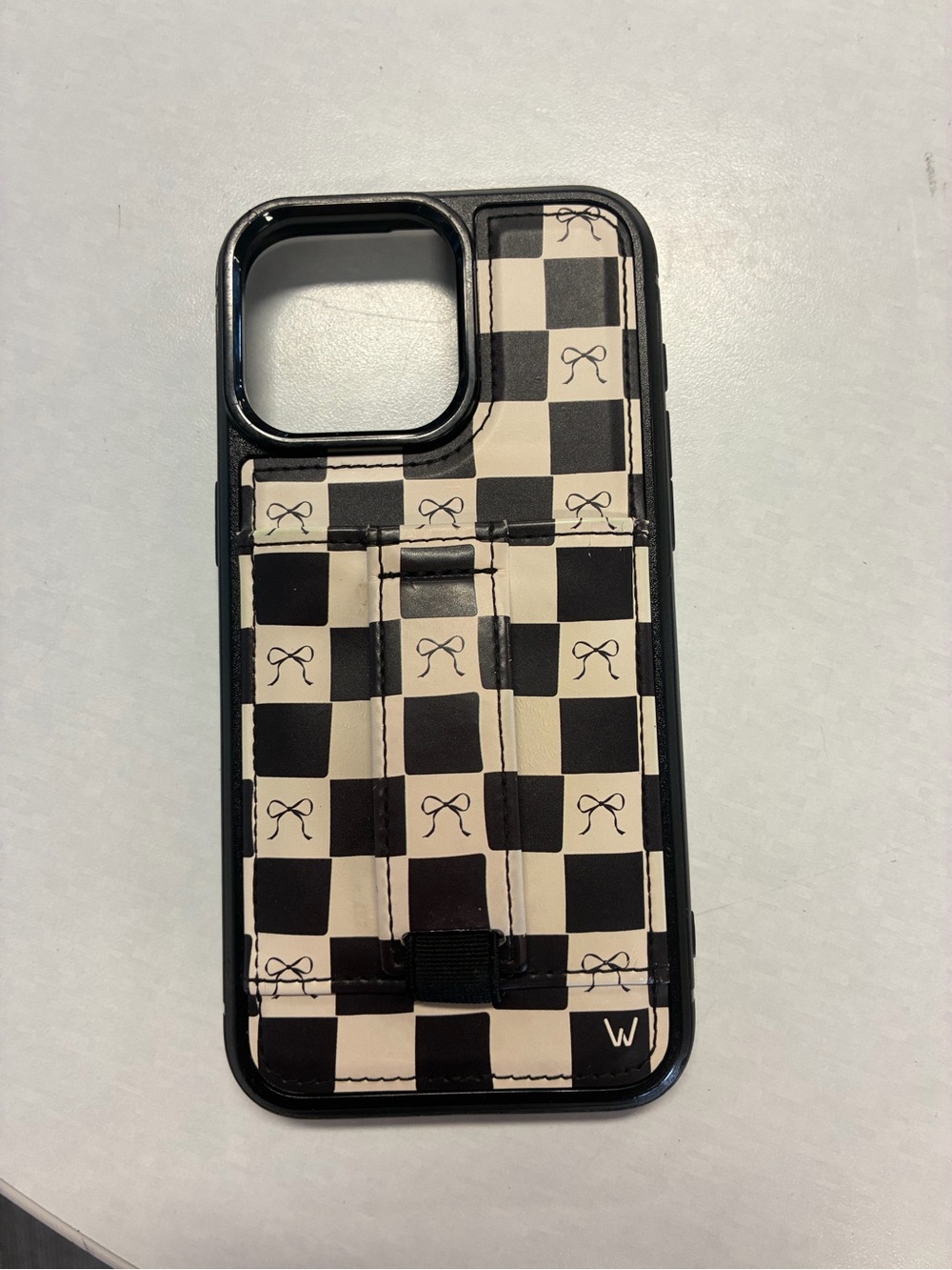 Black & Cream Checker Phone Case with Card Strap